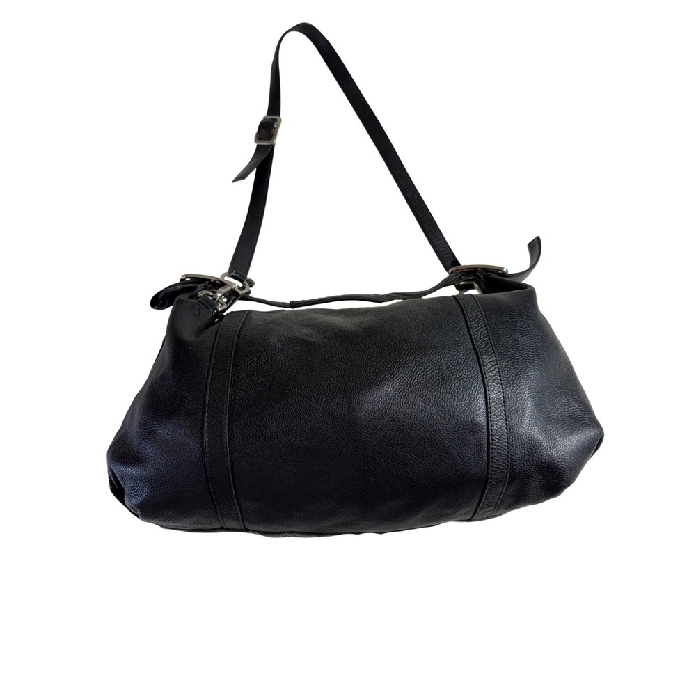 Cole Haan Pebbled Leather Satchel – Medium Black Whipstitch Buckle READ